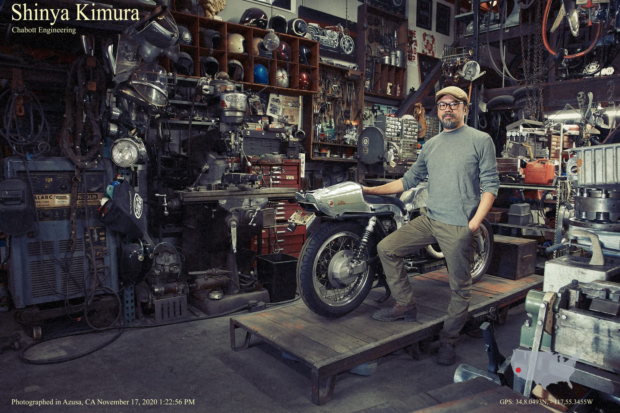 A motorcycle in Raj’s workshop